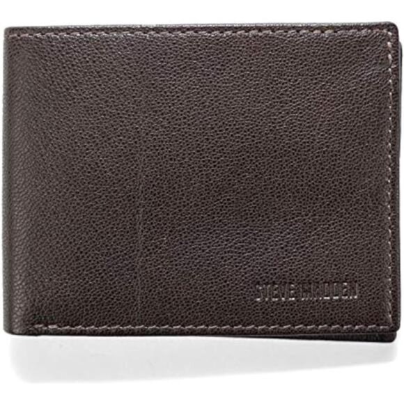 Men's Slim Wallet with Attached Flip Pockets Brown
